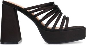 Sacha Dames Zwarte satin sandalen met plateau hak