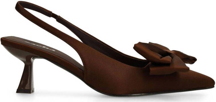 Sacha satijnen slingback pumps met strik bruin