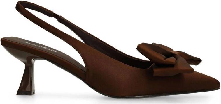 Sacha satijnen slingback pumps met strik bruin