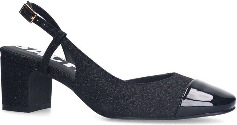 Sacha Dames Zwarte glitter slingbacks met blokhak