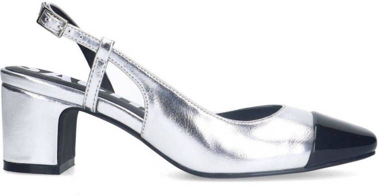 Sacha Dames Zilveren metallic slingbacks met blokhak