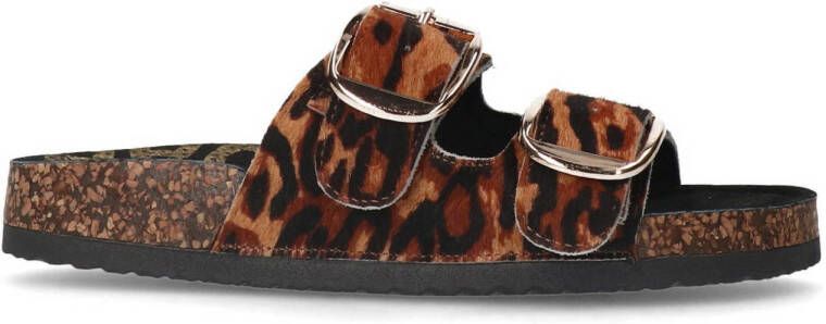 Sacha Leren slippers met luipaardprint