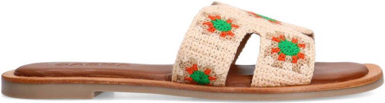 Sacha Dames Beige slippers met bloemen embroidery
