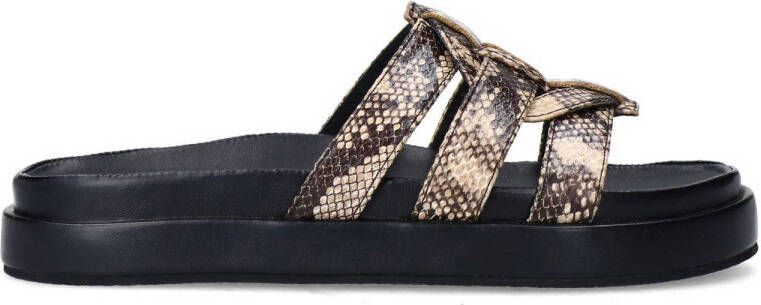Sacha slippers met slangenprint beige zwart