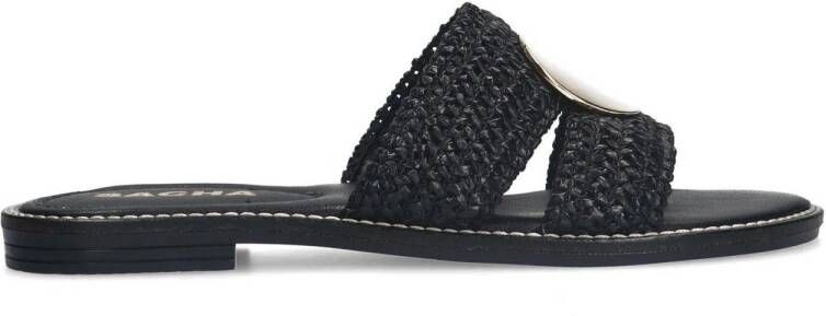 Sacha Dames Zwarte slippers met touw bandjes