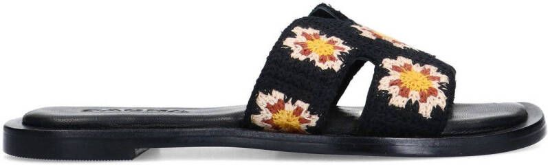Sacha Dames Zwarte slippers met bloemen embroidery
