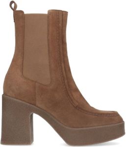 Sacha Dames Cognac su�de Chelsea boots met plateau hak
