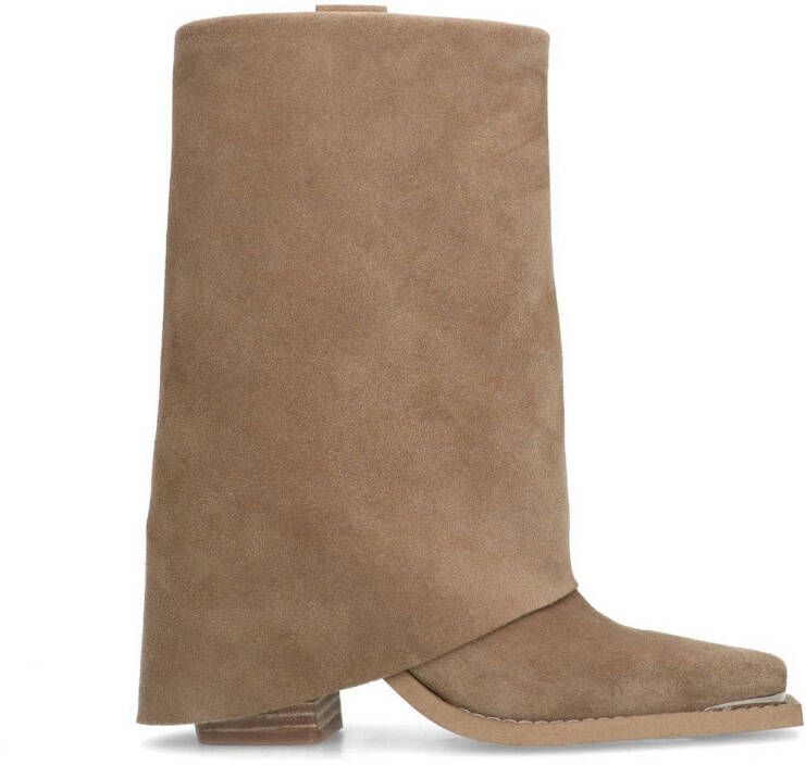 Sacha Dames Beige suède western enkellaarsjes met flap