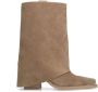 Sacha Dames Beige suède western enkellaarsjes met flap - Thumbnail 1