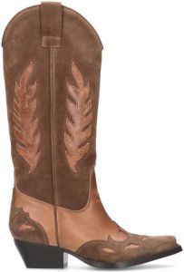 Sacha Dames Bruine suède cowboylaarzen met cognac details
