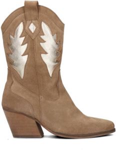 Sacha Dames Taupe cowboy enkellaarsjes met metallic details