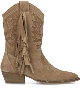 Sacha Dames Beige suède cowboylaarzen met franjes