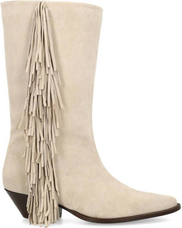 Sacha Dames Beige suède cowboylaarzen met franjes