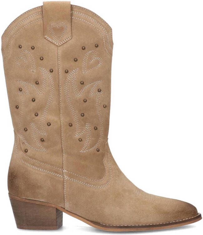 Sacha suède cowboylaarzen met studs beige