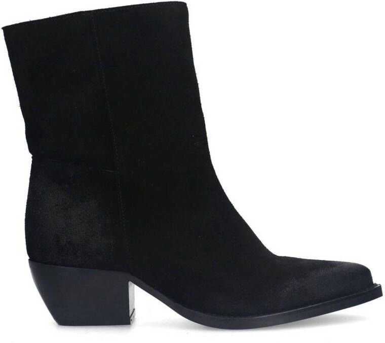 Sacha Dames Zwarte suède enkellaarsjes met hak