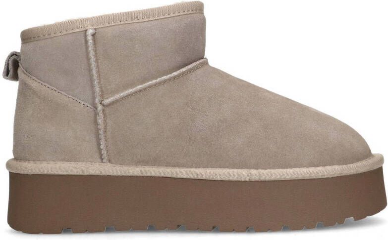 Sacha Dames Beige suède enkelboots met plateau zool