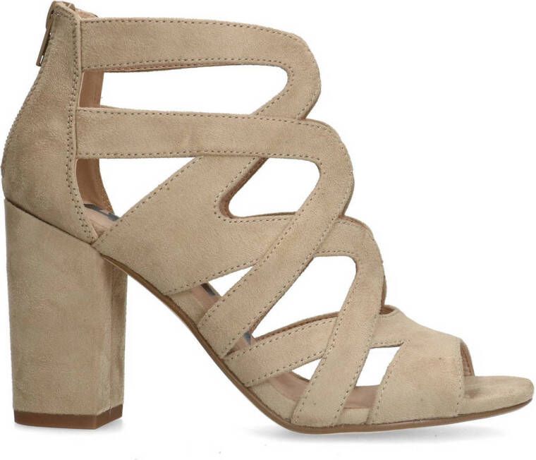 Sacha Dames Beige suède opengewerkte sandalen met hak