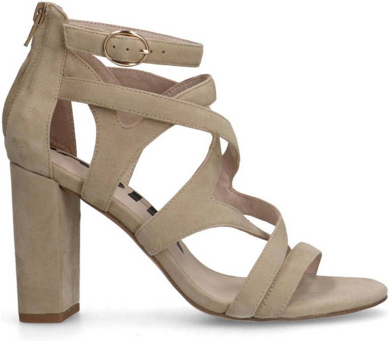 Sacha Dames Beige suède opengewerkte sandalen met hak