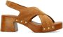 Sacha Dames Cognac suède sandalen met houten hak - Thumbnail 1