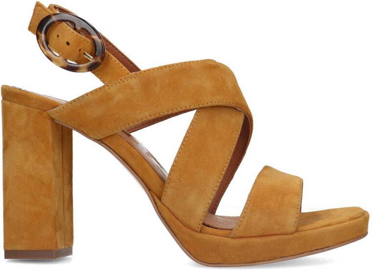 Sacha Dames Gele suède sandalen met blokhak