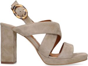 Sacha Dames Taupe suède sandalen met blokhak