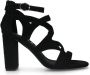 Sacha Dames Zwarte suède opengewerkte sandalen met hak - Thumbnail 1