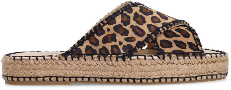 Sacha suède slippers met panterprint beige zwart