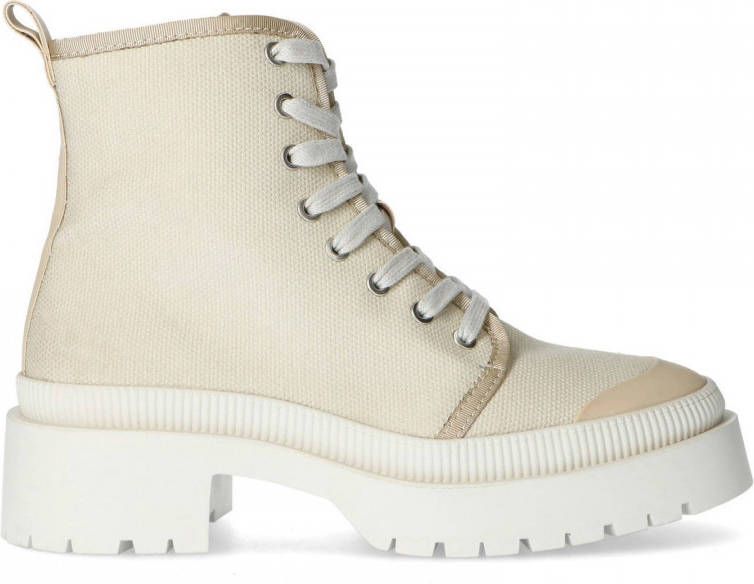 Sacha Dames Beige canvas veterboots met blokhak