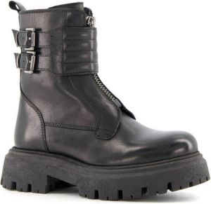 Groot leren meisjes biker boots Zwart Echt leer