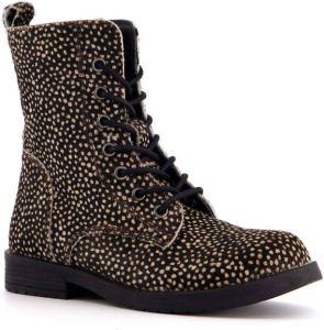 Groot leren meisjes veterboots met stippenprint Zwart Echt leer