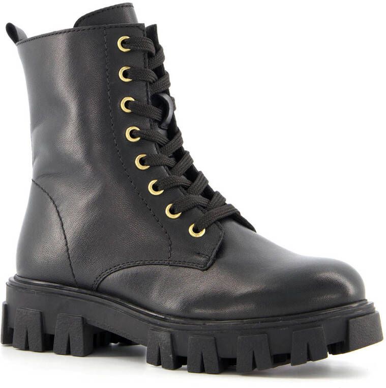 Scapino Groot leren veterboots zwart