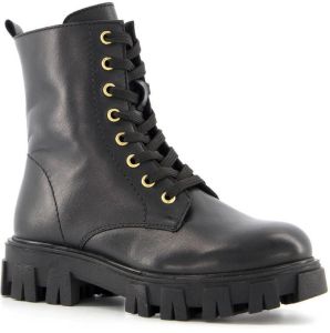Groot leren meisjes veterboots Zwart Echt leer Uitneembare zool