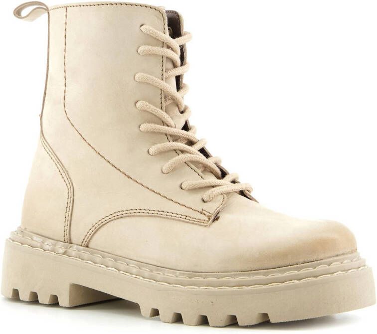 Groot leren meisjes veterboots beige Echt leer
