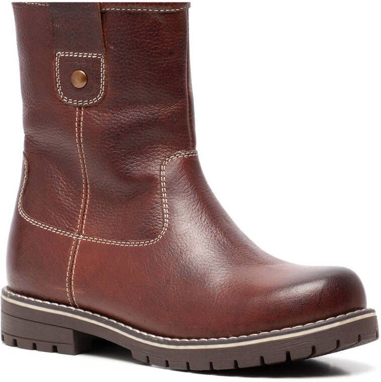 Hush Puppies gevoerde leren jongens boots Cognac Echt leer - Schoenen.nl