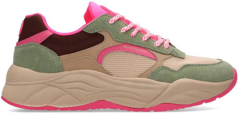 Scotch & Soda Celest chunky suède sneakers groen roze