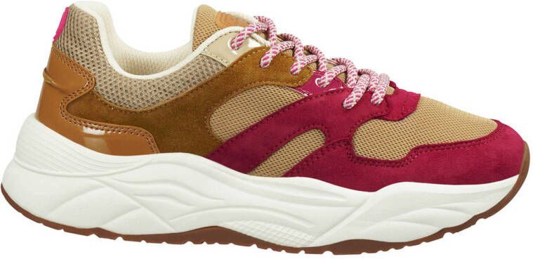 Scotch & Soda Celest leren chunky sneakers camel roze