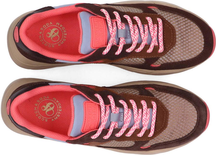 Scotch & Soda Scotch&Soda dames sneaker Celest 25 suède en mesh bruin beige roze
