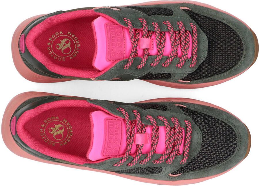 Scotch & Soda Celest chunky suède sneakers groen roze