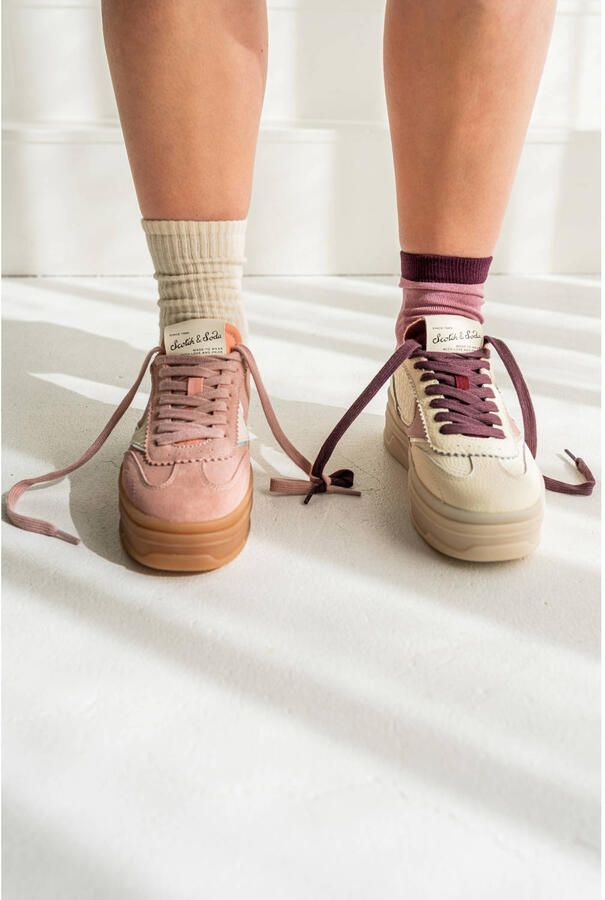 Scotch & Soda Minny leren sneakers ecru donkerrood - Foto 2