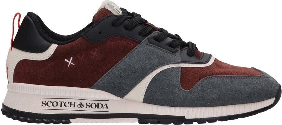 Scotch & Soda suède sneaker met meerkleurige print donkerbruin