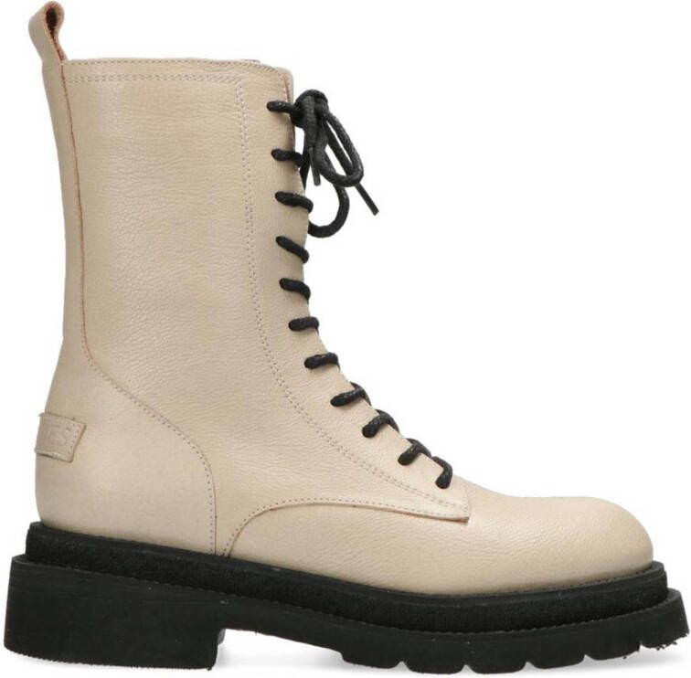 Shabbies Amsterdam Mirle leren veterboots zand zwart