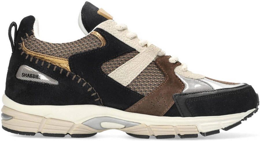 SHABBIES Lage Sneakers Dames Abbey Run Maat: 39 Materiaal: Leer Kleur: Zwart