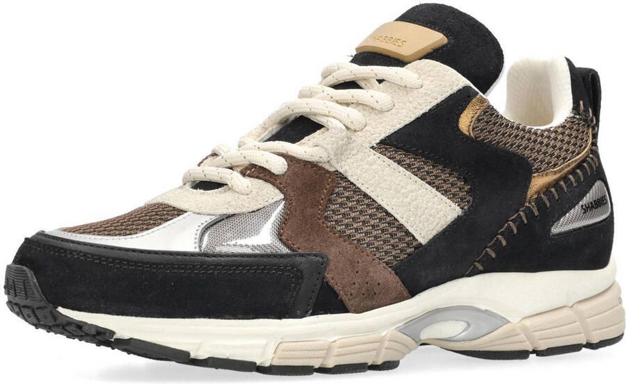 SHABBIES Lage Sneakers Dames Abbey Run Maat: 36 Materiaal: Leer Kleur: Zwart
