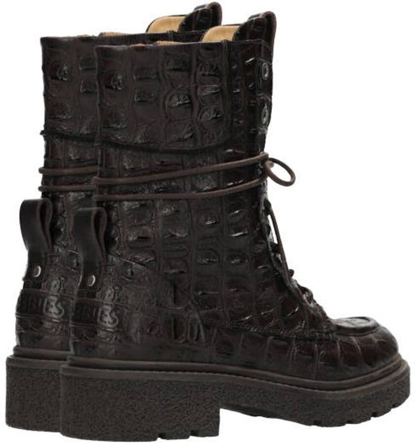 Shabbies Amsterdam chunky leren veterboots met profielzool en dierenprint donkerbruin - Foto 2