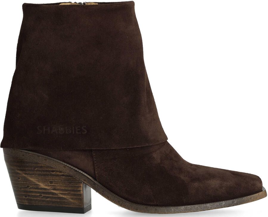 Shabbies Amsterdam Jaira Double leren cowboylaarzen met blokhak donkerbruin