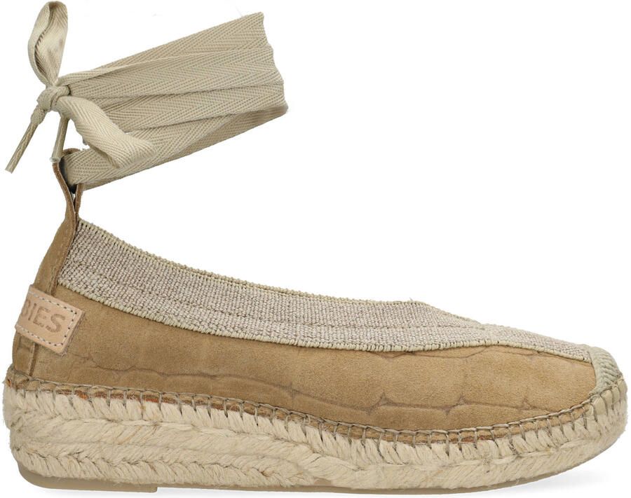 Shabbies Amsterdam leren espadrilles met crocoprint zand