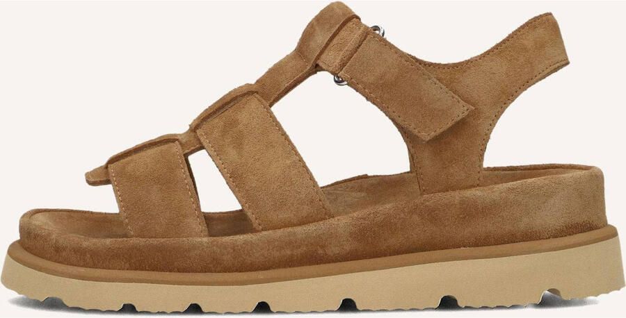Shabbies Amsterdam Shabbies Dames Sandalen met hak Wana Sandal Camel Suède Plateauzool - Foto 6