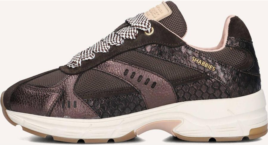 SHABBIES Lage Sneakers Dames Celia Race Maat: 39 Materiaal: Leer Kleur: Bruin