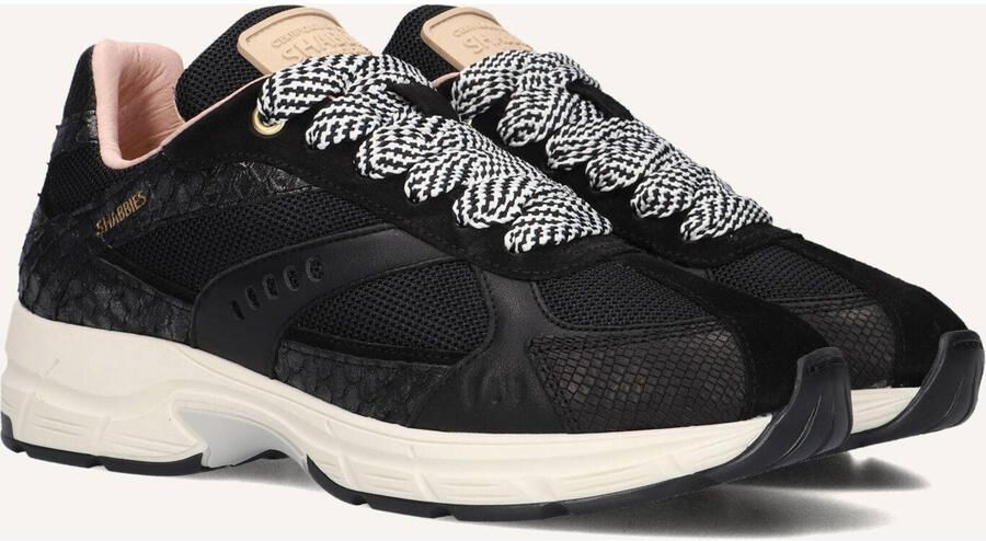 SHABBIES Lage Sneakers Dames Celia Race Leer Zwart