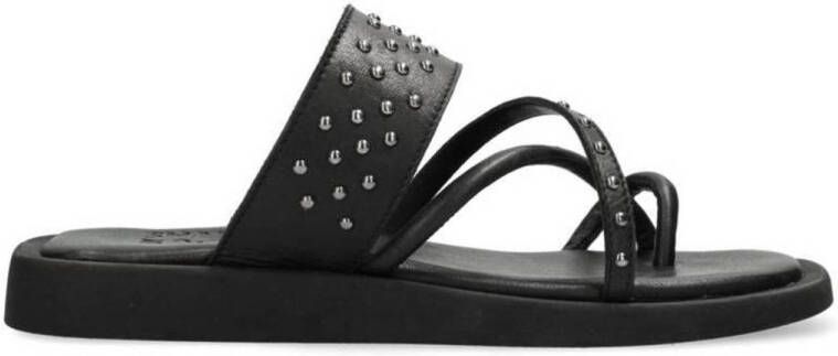 Shabbies Amsterdam x Wendy van Dijk leren slippers met studs zwart